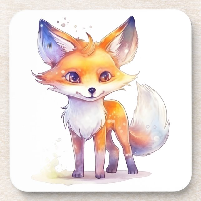 Cute Baby Fox Hard plastic coaster (Front)