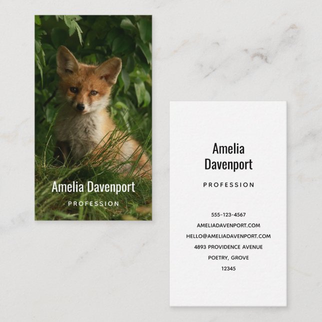 Cute Baby Fox in a Green Forest Business Card (Front/Back)