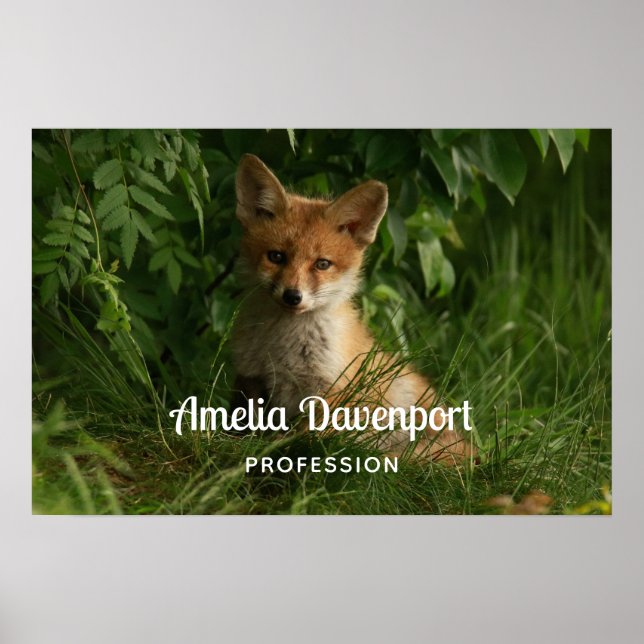 Cute Baby Fox in a Green Forest Business Poster (Front)