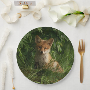 Cute Baby Fox in a Green Forest Paper Plate