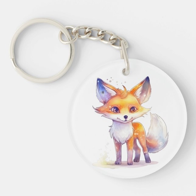 Cute Baby Fox Round Acrylic Keychain (Front)