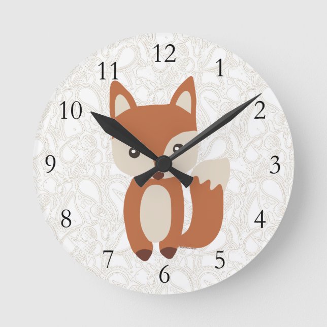 Cute Baby Fox Round Clock (Front)