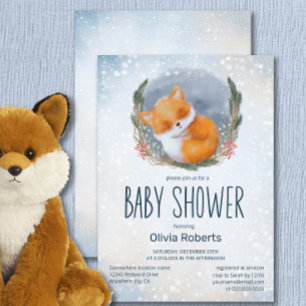 Cute Baby Fox Snowly Winter Baby Shower Invitation