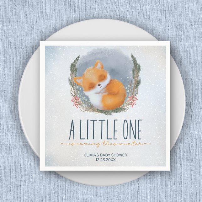 Cute Baby Fox Snowly Winter Baby Shower Napkin (Creator Uploaded)