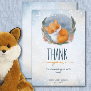 Cute Baby Fox Snowly Winter Baby Shower Thank you Card