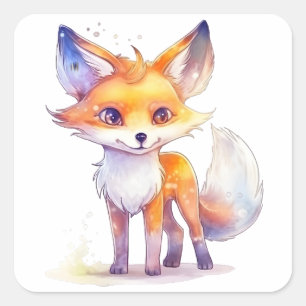 Cute Baby Fox Square Stickers