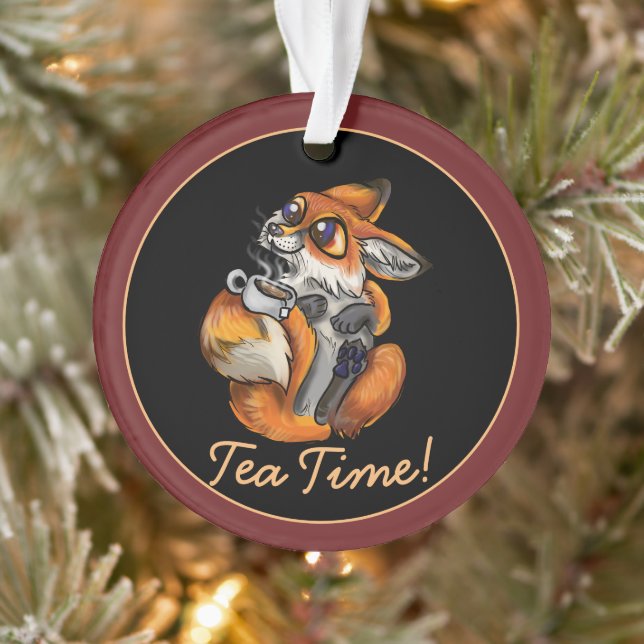 Cute Baby Fox Tea Time! Ornament (Tree)