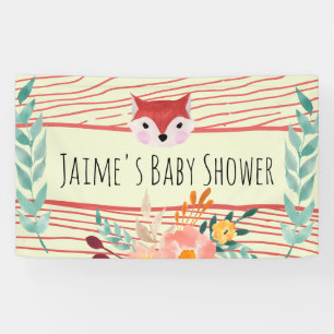 Cute Baby Fox Watercolor Baby Shower Banner