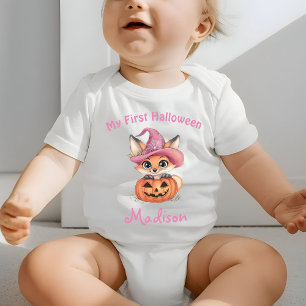 Cute Baby Fox Witch Hat Personalised Name T-Shirt Bodysuit