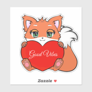 Cute Baby Fox with Heart Good Vibes