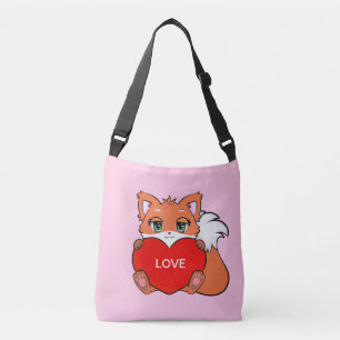 Cute Baby Fox with Heart on Pink Crossbody Bag