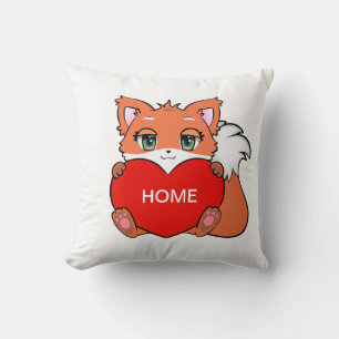 Cute Baby Fox with Heart & Personalised Home Cushion