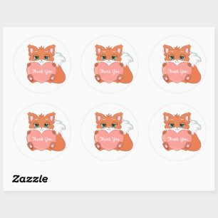 Cute Baby Fox with Heart Thank You Classic Round S Classic Round Sticker