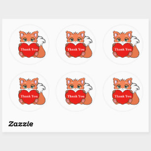 Cute Baby Fox with Heart Thank You Classic Round Sticker