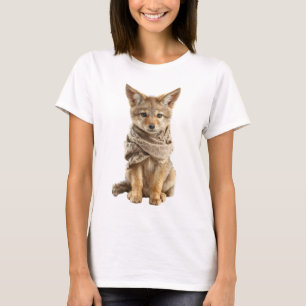 Cute Baby Fox with Textured Scarf Illustration T-Shirt