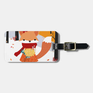 Cute baby fox wolf girl in happy time luggage tag