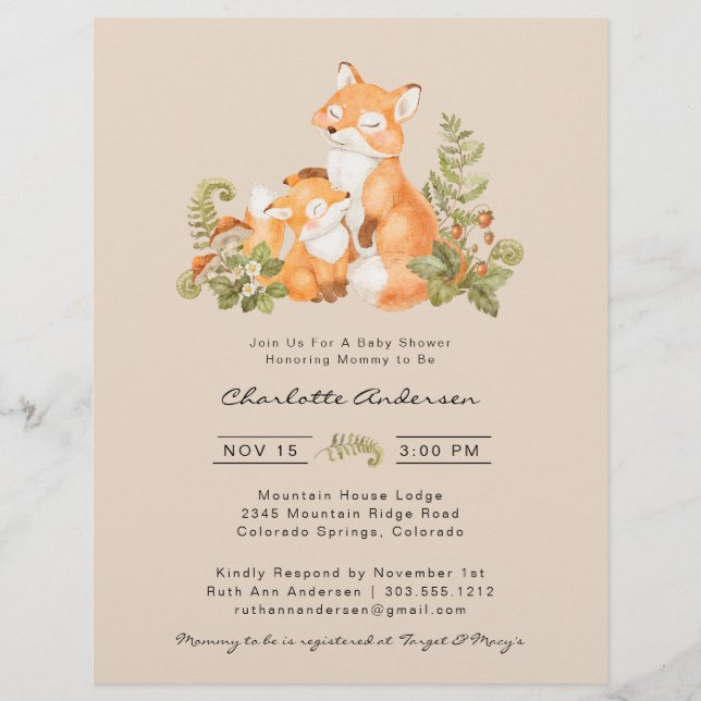 Cute Baby Fox Woodland Baby Shower Invitation Flyer (Front)