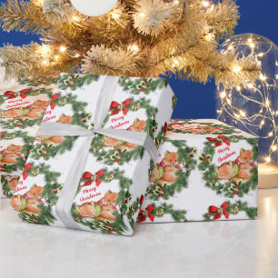 Cute Baby Foxes in Christmas Scarves Holiday Wrapping Paper