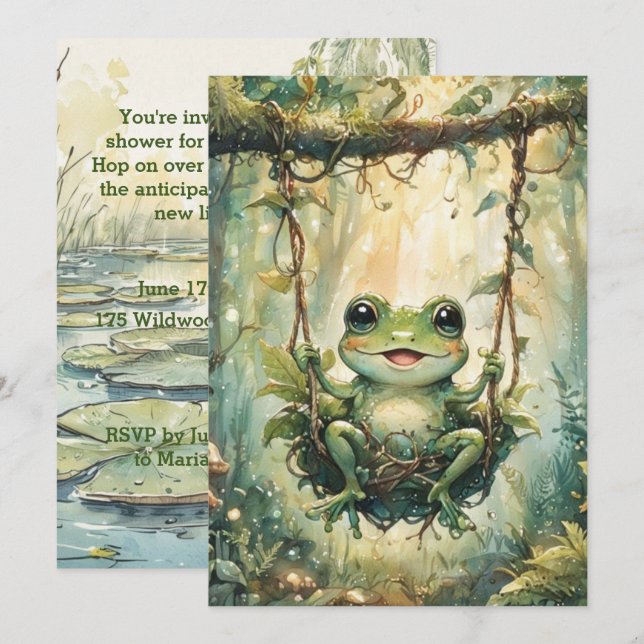Cute Baby Frog Digital Download Shower Invitation (Front/Back)