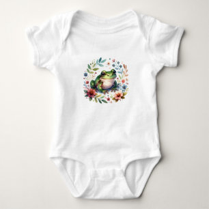 Cute Baby Frog with Flowers Bodysuit