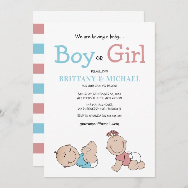 Cute Baby Gender Reveal Invitation (Front/Back)