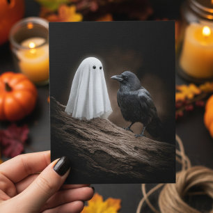 Cute Baby Ghost and Raven Halloween Postcard