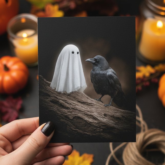 Cute Baby Ghost and Raven Halloween Postcard (Creator Uploaded)