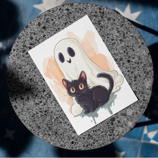 Cute Baby Ghost Black Kitten Halloween Postcard (Creator Uploaded)