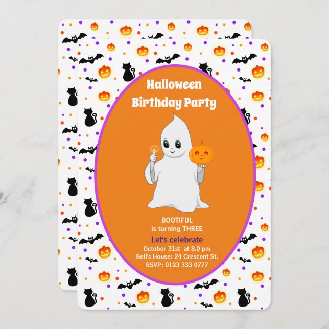 Cute Baby Ghost Halloween Birthday Invitation (Front/Back)