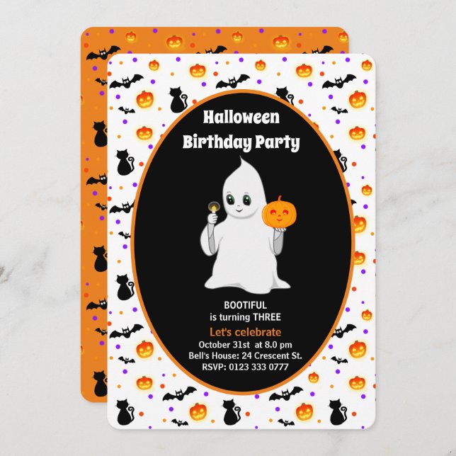 Cute Baby Ghost Halloween Birthday Invitation (Front/Back)