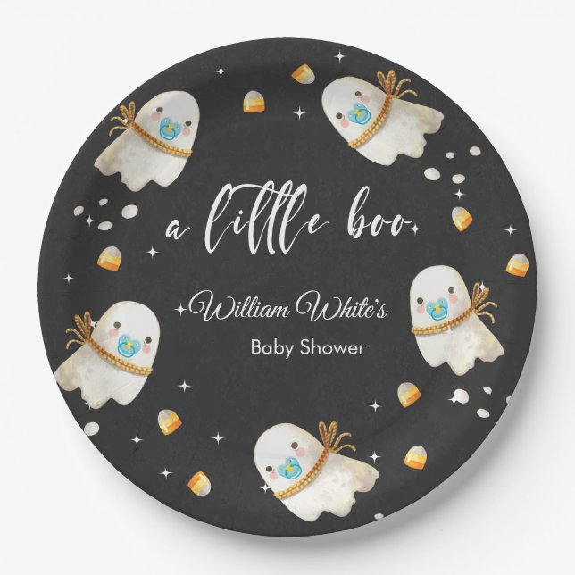 Cute Baby Ghost Halloween Fall Baby Shower Paper Plate (Front)