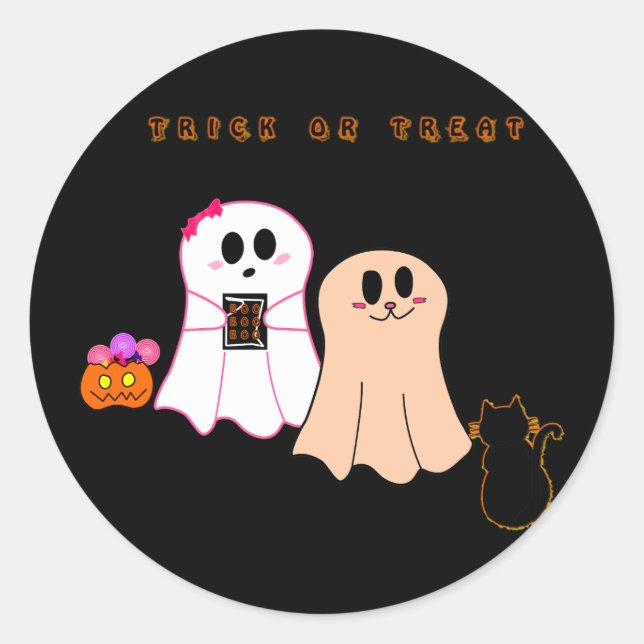 Cute Baby Ghosts With Black Cat Sticker (Front)