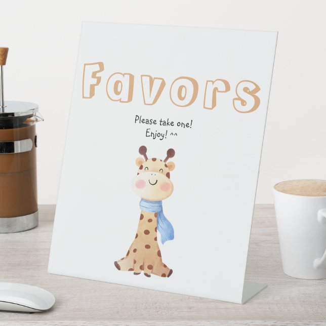 Cute Baby Giraffe 1st Birthday Favours Pedestal Sign (In SItu)