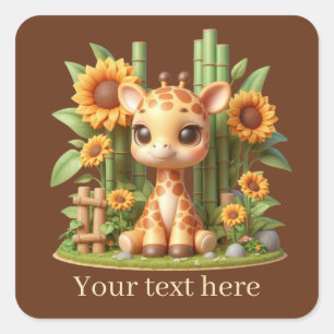Cute baby giraffe add text square sticker