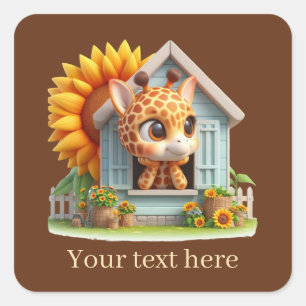 Cute baby giraffe add text square sticker