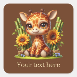 Cute baby giraffe add text square sticker
