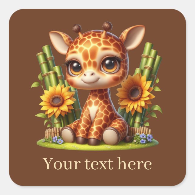 Cute baby giraffe add text  square sticker (Front)
