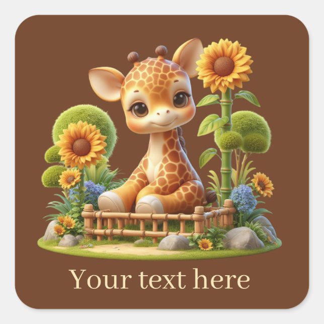 Cute baby giraffe add text  square sticker (Front)