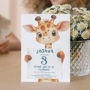 Cute Baby Giraffe  and Sign Kids birthday Party  Invitation