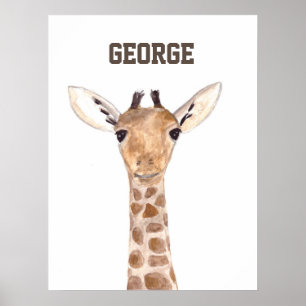 Cute baby giraffe animals watercolor Jungle Poster