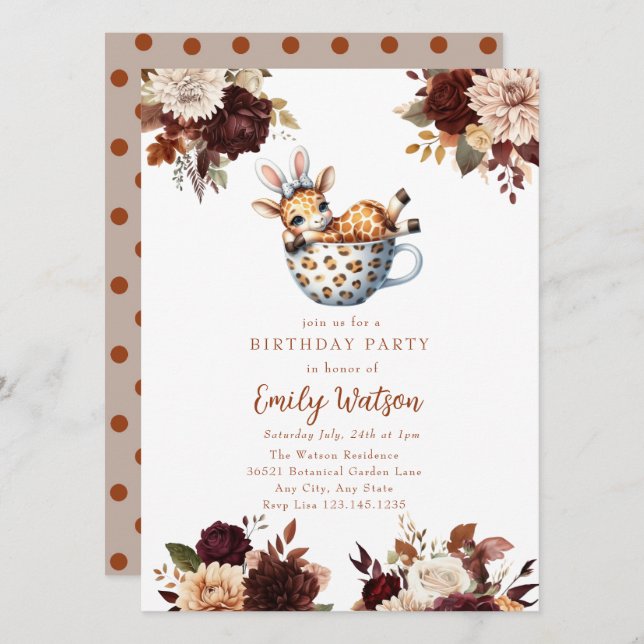 Cute Baby Giraffe | Birthday Tea Party Invitation (Front/Back)