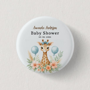 Cute Baby Giraffe Boy Baby Shower Blue Safari 3 Cm Round Badge