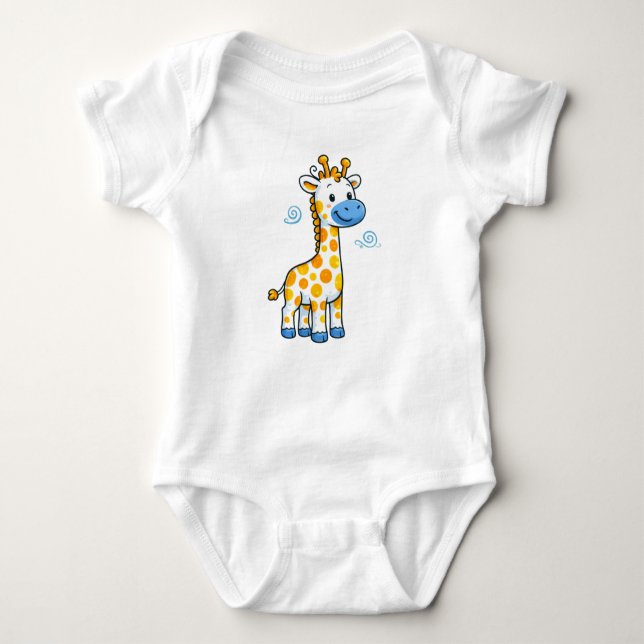 Cute Baby Giraffe Cartoon Illustration Baby Bodysuit (Front)