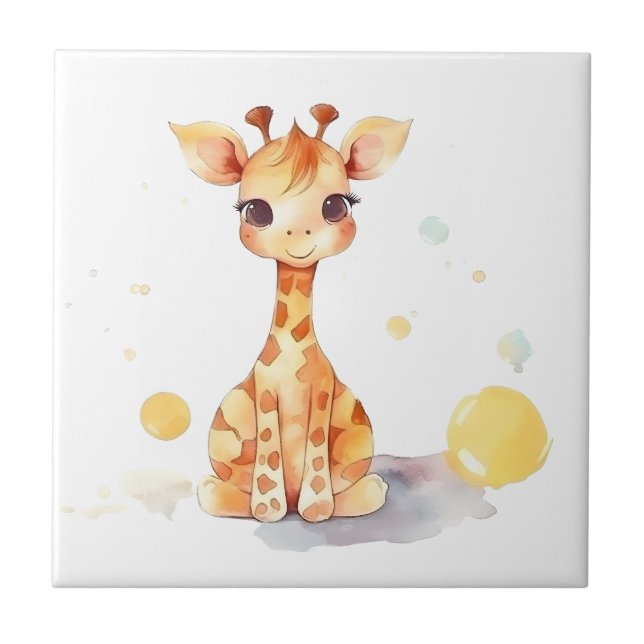 Cute Baby Giraffe Ceramic Tile (Front)
