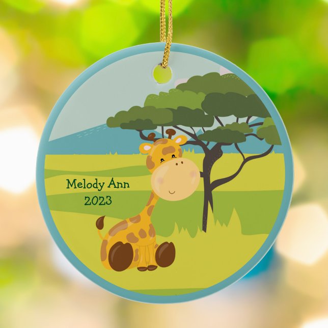 Cute Baby Giraffe Custom Animal Kids Christmas Ceramic Ornament (Creator Uploaded)