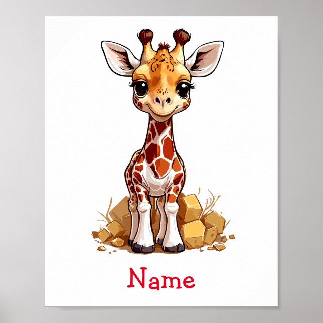 Cute Baby Giraffe Custom Name Poster (Front)