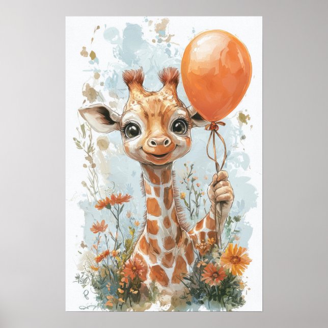 Cute Baby Giraffe Digital Painting Illustration wi Poster (Front)