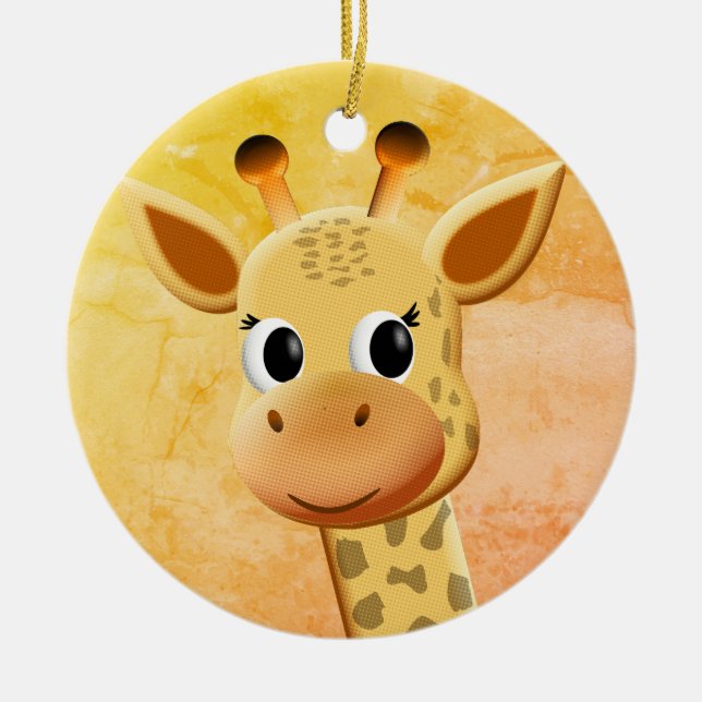 Cute Baby Giraffe Drawing Ceramic Ornament (Front)