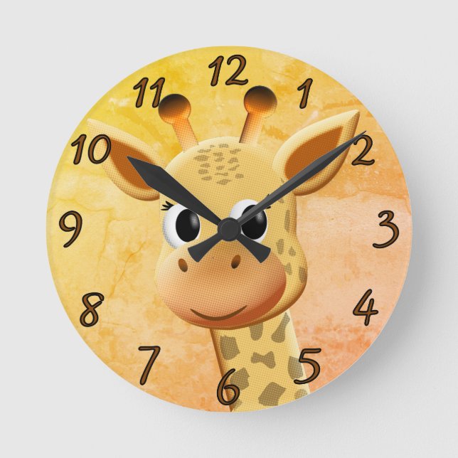 Cute Baby Giraffe Drawing Round Clock (Front)
