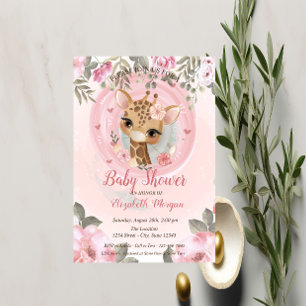Cute Baby Giraffe Floral Baby Shower Invitation